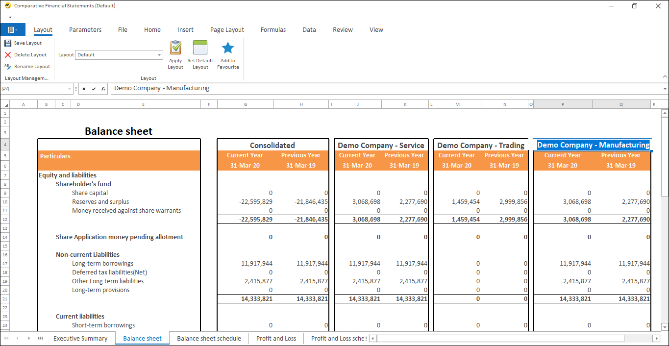 Automated Financial Reporting for Singapore - Comparative Financial Statement (Balance Sheet) in EasyReports
