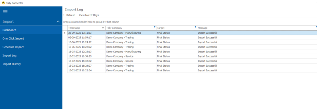 How to consolidate Tally data from multiple companies - Tally Connector Multi Company Import Status