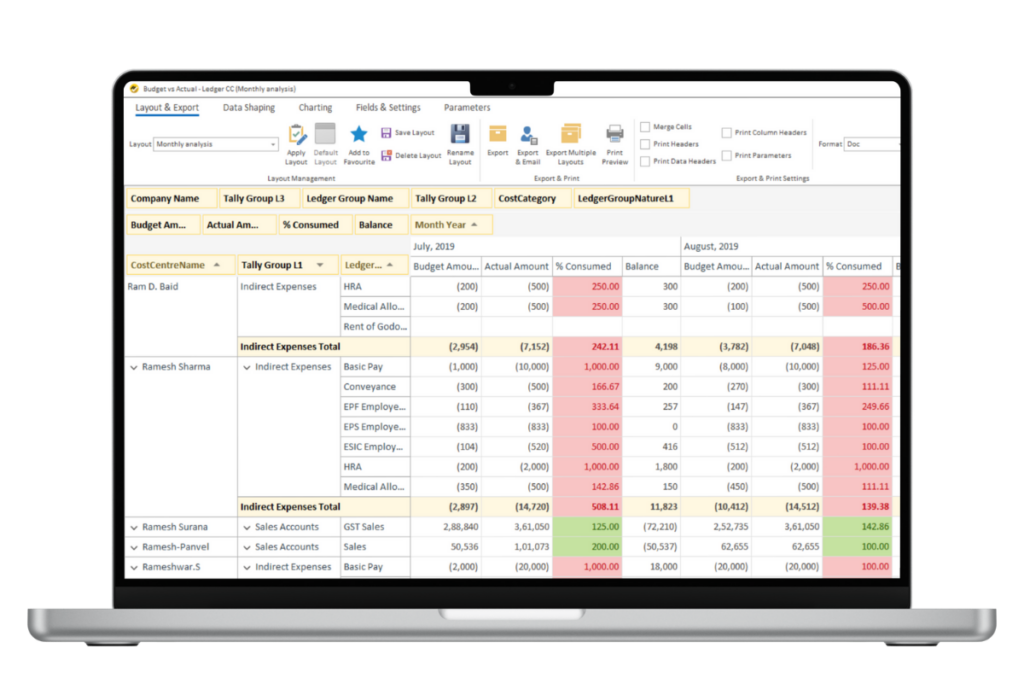 Budget Vs. Actual Ledger CC Report in EasyReports
