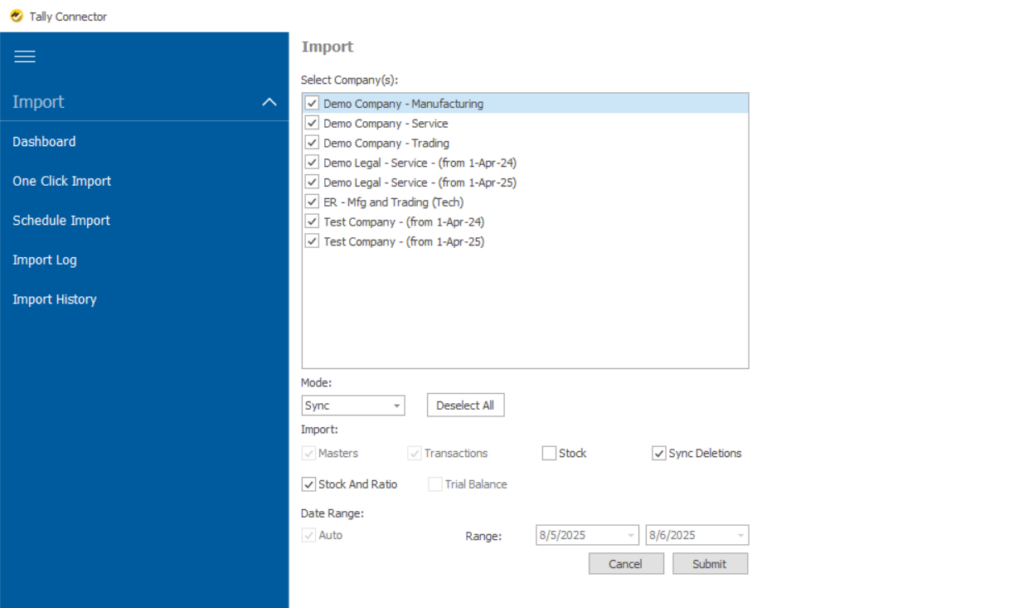 EasyReports Tally Connector One Click Import