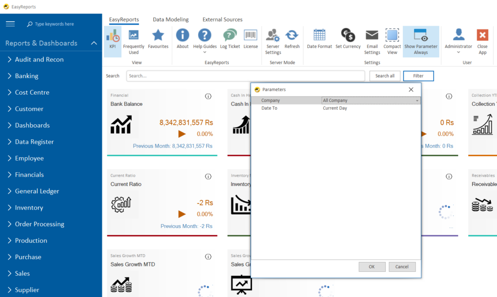 EasyReports Report Parameters