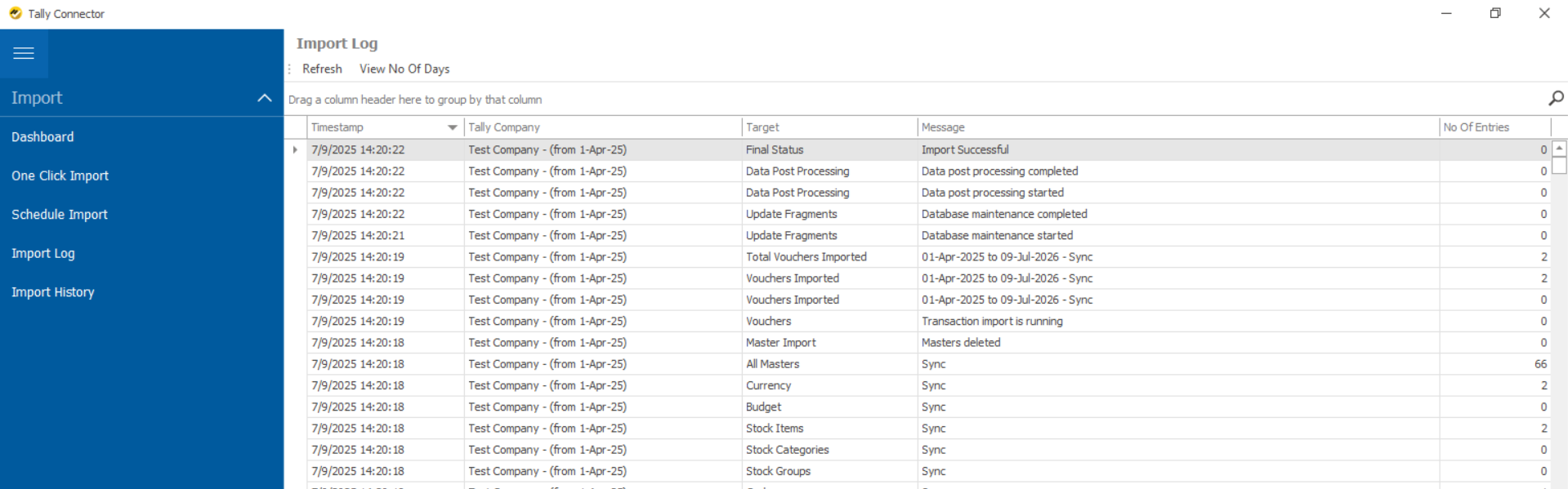 Connect Claude AI with Tally: Tally data import status in EasyReports Tally Connector