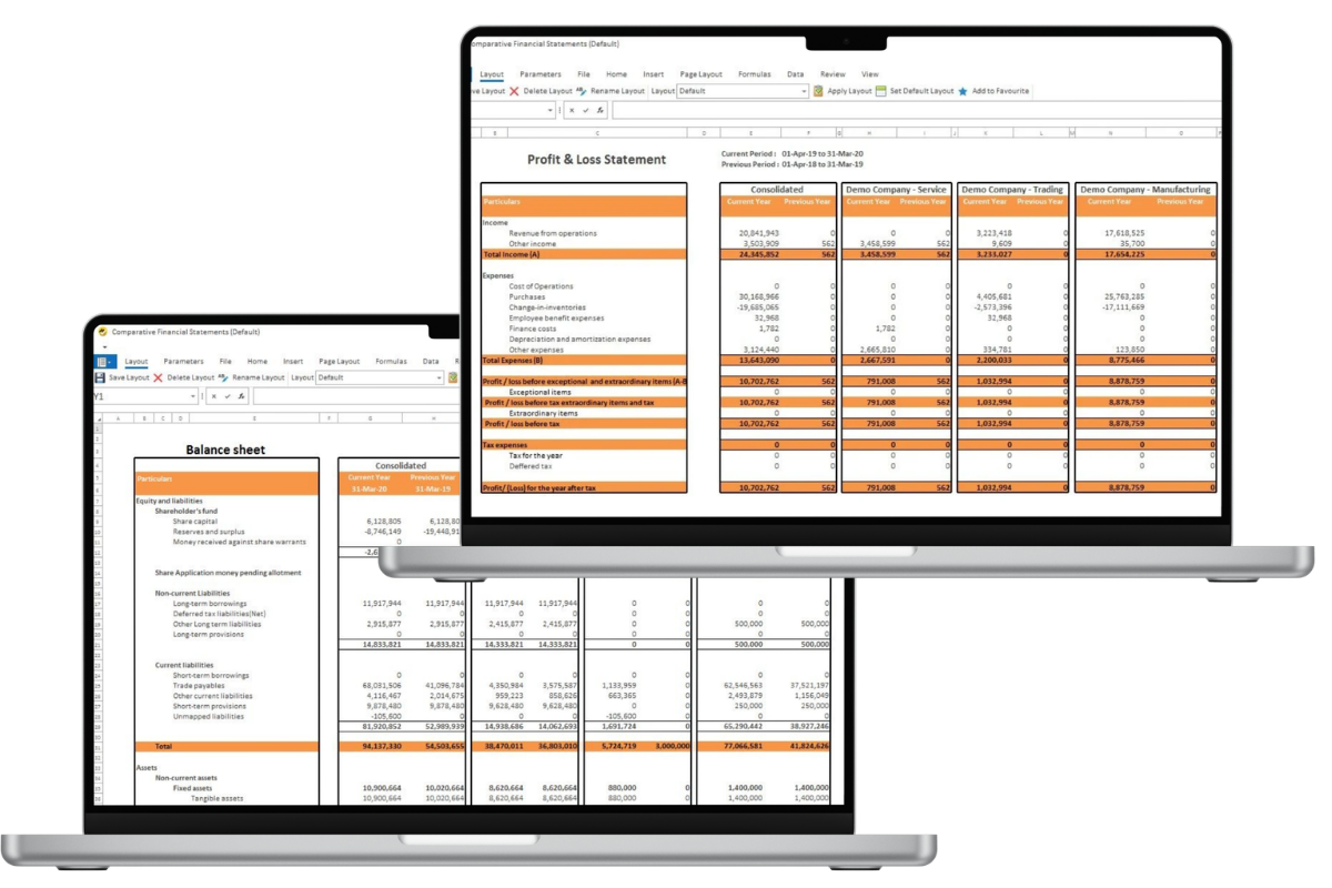 Customizable BI Dashboard Tool for Financial Consultants - Balance Sheet, P&L (Comparative Financial Statements)