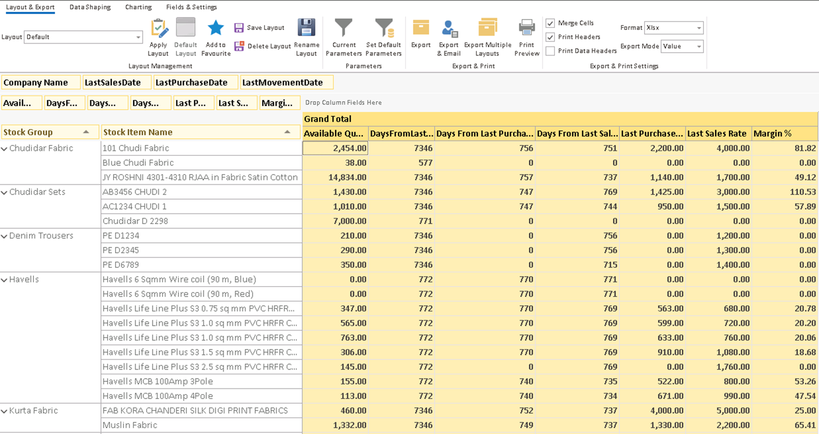 EasyReports Non-Moving Items Report for identifying inactive stock